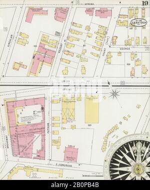 Bild 19 von Sanborn Fire Insurance Map aus Saratoga, Saratoga County, New York. Mai 1895. 30 Blatt(e), Amerika, Straßenkarte mit einem Kompass Aus Dem 19. Jahrhundert Stockfoto