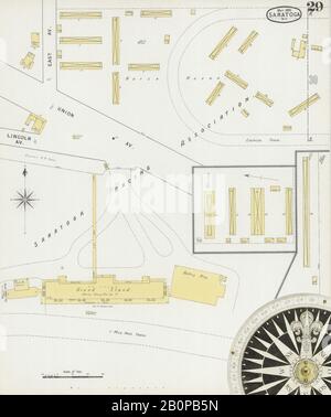 Bild 29 von Sanborn Fire Insurance Map aus Saratoga, Saratoga County, New York. Mai 1895. 30 Blatt(e), Amerika, Straßenkarte mit einem Kompass Aus Dem 19. Jahrhundert Stockfoto