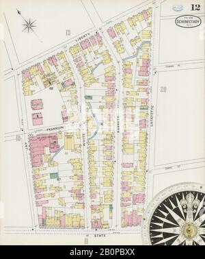 Bild 12 von Sanborn Fire Insurance Map aus Schenectady, Schenectady County, New York. Mai 1894. 37 Blatt(e), Amerika, Straßenkarte mit einem Kompass Aus Dem 19. Jahrhundert Stockfoto