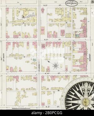 Bild 3 von Sanborn Fire Insurance Map aus Lewisburg, Union County, Pennsylvania. Sep 1890. 8 Blatt(e), Amerika, Straßenkarte mit einem Kompass Aus Dem 19. Jahrhundert Stockfoto