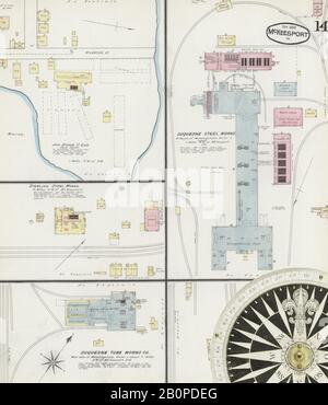 Bild 14 von Sanborn Fire Insurance Map aus McKeesport, Allegheny County, Pennsylvania. Sep. 15 Blatt(e), Amerika, Straßenkarte mit einem Kompass Aus Dem 19. Jahrhundert Stockfoto