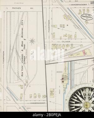 Bild 18 von Sanborn Fire Insurance Map aus Tonawanda, Erie County, New York. März 1886. 20 Blatt(e), Amerika, Straßenkarte mit einem Kompass Aus Dem 19. Jahrhundert Stockfoto