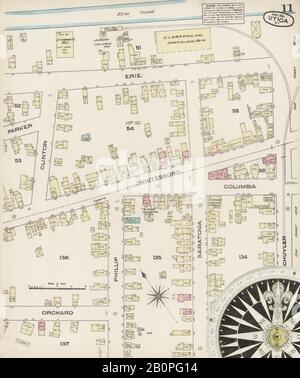 Bild 11 von Sanborn Fire Insurance Map aus Utica, Oneida County, New York. Apr. 20 Blatt(e), Amerika, Straßenkarte mit einem Kompass Aus Dem 19. Jahrhundert Stockfoto