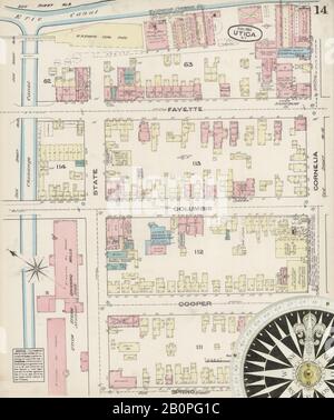 Bild 14 von Sanborn Fire Insurance Map aus Utica, Oneida County, New York. Apr. 20 Blatt(e), Amerika, Straßenkarte mit einem Kompass Aus Dem 19. Jahrhundert Stockfoto