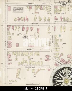 Bild 15 von Sanborn Fire Insurance Map aus Utica, Oneida County, New York. Apr. 20 Blatt(e), Amerika, Straßenkarte mit einem Kompass Aus Dem 19. Jahrhundert Stockfoto