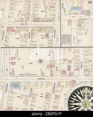 Bild 19 von Sanborn Fire Insurance Map aus Utica, Oneida County, New York. Apr. 20 Blatt(e), Amerika, Straßenkarte mit einem Kompass Aus Dem 19. Jahrhundert Stockfoto