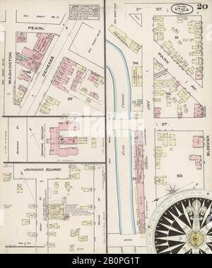 Bild 20 von Sanborn Fire Insurance Map aus Utica, Oneida County, New York. Apr. 20 Blatt(e), Amerika, Straßenkarte mit einem Kompass Aus Dem 19. Jahrhundert Stockfoto