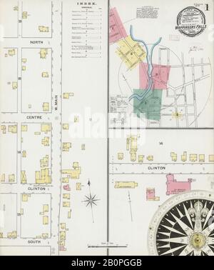 Bild 1 von Sanborn Fire Insurance Map von Wappingers Falls, Dutchess County, New York. Nov. 1892. 4 Blatt(e), Amerika, Straßenkarte mit einem Kompass Aus Dem 19. Jahrhundert Stockfoto