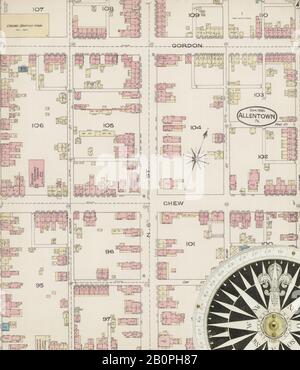 Bild 7 von Sanborn Fire Insurance Map aus Allentown, Lehigh County, Pennsylvania. März 1885. 25 Blatt(e), Amerika, Straßenkarte mit einem Kompass Aus Dem 19. Jahrhundert Stockfoto