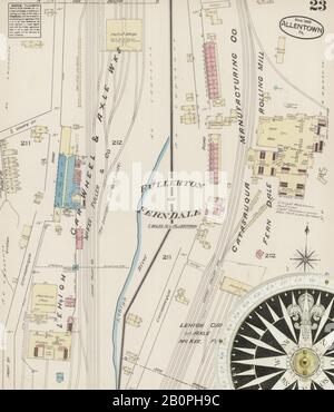 Bild 23 von Sanborn Fire Insurance Map aus Allentown, Lehigh County, Pennsylvania. März 1885. 25 Blatt(e), Amerika, Straßenkarte mit einem Kompass Aus Dem 19. Jahrhundert Stockfoto