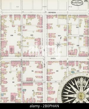 Bild 14 von Sanborn Fire Insurance Map aus Allentown, Lehigh County, Pennsylvania. Okt. 32 Blatt(e), Amerika, Straßenkarte mit einem Kompass Aus Dem 19. Jahrhundert Stockfoto