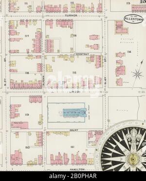 Bild 15 von Sanborn Fire Insurance Map aus Allentown, Lehigh County, Pennsylvania. Okt. 32 Blatt(e), Amerika, Straßenkarte mit einem Kompass Aus Dem 19. Jahrhundert Stockfoto
