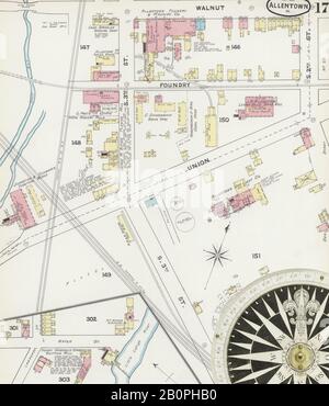 Bild 17 von Sanborn Fire Insurance Map aus Allentown, Lehigh County, Pennsylvania. Okt. 32 Blatt(e), Amerika, Straßenkarte mit einem Kompass Aus Dem 19. Jahrhundert Stockfoto