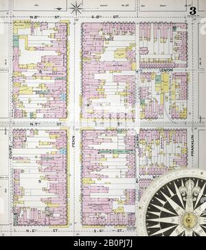 Bild 3 von Sanborn Fire Insurance Map aus Reading, Berks County, Pennsylvania. Im Jahr 1887. 48 Blatt(e). Bound, Amerika, Straßenkarte mit einem Kompass Aus Dem 19. Jahrhundert Stockfoto