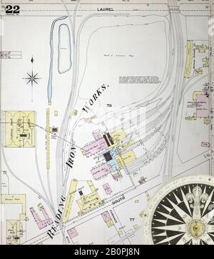 Bild 22 von Sanborn Fire Insurance Map aus Reading, Berks County, Pennsylvania. Im Jahr 1887. 48 Blatt(e). Bound, Amerika, Straßenkarte mit einem Kompass Aus Dem 19. Jahrhundert Stockfoto