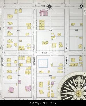 Bild 9 von Sanborn Fire Insurance Map aus Scranton, Lackawanna County, Pennsylvania. Im Jahre 1888. 39 Blatt(e). Bound, Amerika, Straßenkarte mit einem Kompass Aus Dem 19. Jahrhundert Stockfoto