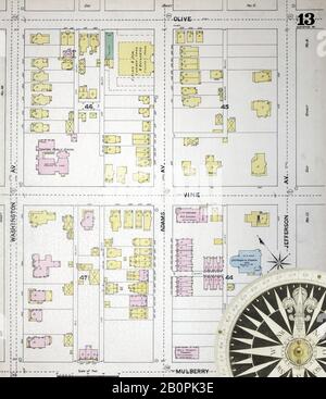 Bild 13 von Sanborn Fire Insurance Map aus Scranton, Lackawanna County, Pennsylvania. Im Jahre 1888. 39 Blatt(e). Bound, Amerika, Straßenkarte mit einem Kompass Aus Dem 19. Jahrhundert Stockfoto