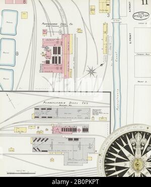 Bild 11 von Sanborn Fire Insurance Map aus Steelton, Dauphin County, Pennsylvania. Dezember 1896. 12 Blatt(e), Amerika, Straßenkarte mit einem Kompass Aus Dem 19. Jahrhundert Stockfoto