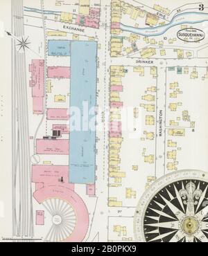 Bild 3 von Sanborn Fire Insurance Map aus Susquehanna, Susquehanna County, Pennsylvania. Apr. 5 Blatt(e), Amerika, Straßenkarte mit einem Kompass Aus Dem 19. Jahrhundert Stockfoto