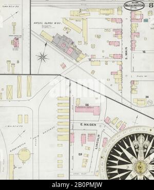 Bild 8 von Sanborn Fire Insurance Map aus Washington, Washington County, Pennsylvania. Nov. 8 Blatt(e), Amerika, Straßenkarte mit einem Kompass Aus Dem 19. Jahrhundert Stockfoto