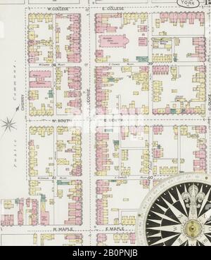 Bild 12 von Sanborn Fire Insurance Map aus York, York County, Pennsylvania. März 1887. 25 Blatt(e), Amerika, Straßenkarte mit einem Kompass Aus Dem 19. Jahrhundert Stockfoto