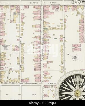 Bild 22 von Sanborn Fire Insurance Map aus York, York County, Pennsylvania. März 1887. 25 Blatt(e), Amerika, Straßenkarte mit einem Kompass Aus Dem 19. Jahrhundert Stockfoto