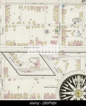 Bild 21 von Sanborn Fire Insurance Map aus York, York County, Pennsylvania. März 1887. 25 Blatt(e), Amerika, Straßenkarte mit einem Kompass Aus Dem 19. Jahrhundert Stockfoto