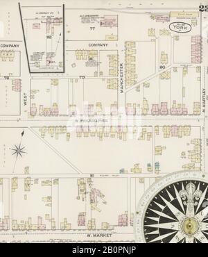 Bild 23 von Sanborn Fire Insurance Map aus York, York County, Pennsylvania. März 1887. 25 Blatt(e), Amerika, Straßenkarte mit einem Kompass Aus Dem 19. Jahrhundert Stockfoto