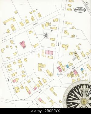 Bild 3 von Sanborn Fire Insurance Map aus North Bennington, Bennington County, Vermont. Juli 1906. 5 Blatt(e), Amerika, Straßenkarte mit einem Kompass Aus Dem 19. Jahrhundert Stockfoto