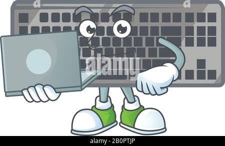 Ein intelligentes Maskottchen-Symbol für die schwarze Tastatur, das mit einem Laptop funktioniert Stock Vektor