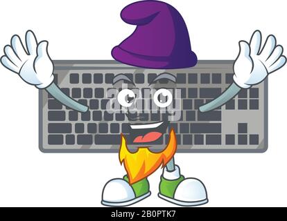 Niedliches schwarzes Tastaturmaskottensymbol trat als Elf auf der Bühne auf Stock Vektor