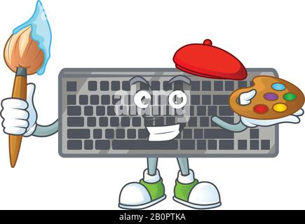 Ein elegantes schwarzes Maskottchen-Symbol für Tastaturmaler mit Pinsel Stock Vektor