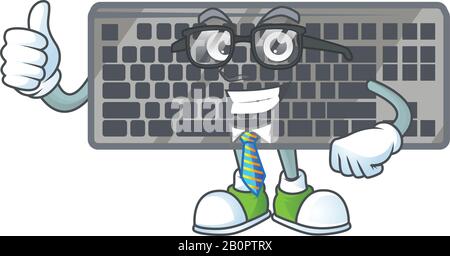 Schwarzer Cartoon mit Tastatur erfolgreicher Geschäftsmann mit Brille Stock Vektor