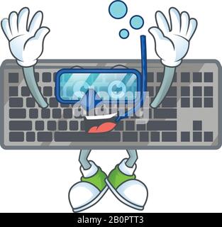 Ein Maskottchen-Symbol der schwarzen Tastatur mit Tauchbrille Stock Vektor