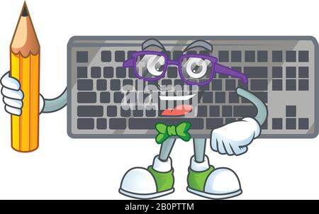 Ein Maskottchen-Symbol mit Bleistift auf schwarzem Tastatur-Charakter Stock Vektor