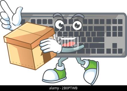 Ein charmantes schwarzes Maskottchen-Design mit einer Schachtel Stock Vektor