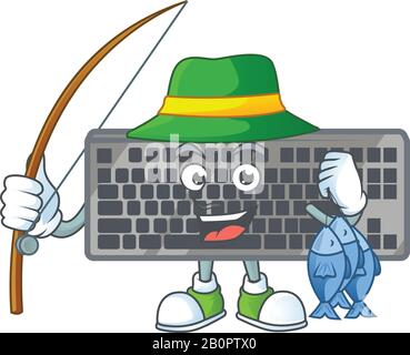 Ein Maskottchen-Design der Schwarzen Tastatur Mit 3 Fischen Stock Vektor