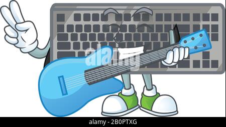 Eine Zeichentrickfigur mit schwarzem Keyboard, das eine Gitarre spielt Stock Vektor