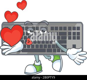 Eine süße schwarze Cartoon-Figur mit Tastatur, die ein Herz hält Stock Vektor