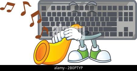 Cartoon-Charakter-Stil der schwarzen Tastatur, die eine Trompete spielt Stock Vektor