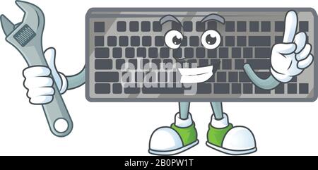 Glücklich Mechanisches Design mit schwarzer Tastatur, Cartoon-Charakter Stock Vektor