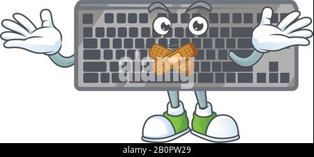 Maskottchen Cartoon-Charakter-Design der schwarzen Tastatur macht eine leise Geste Stock Vektor