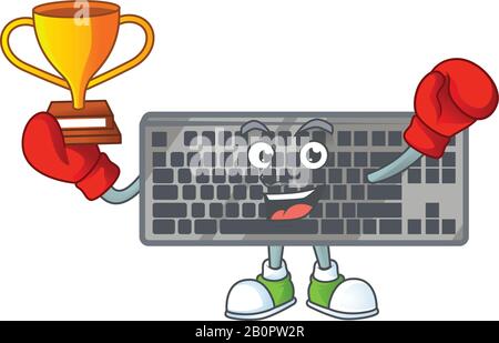 Super Cool Boxing Gewinner der schwarzen Tastatur im Maskottchen Cartoon-Design Stock Vektor