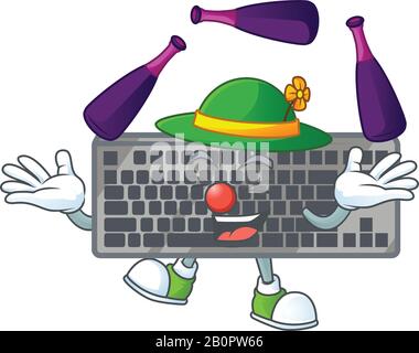 Smart Black Keyboard Cartoon Character Style Spielen Juggling Stock Vektor