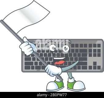 Lustige schwarze Tastatur Cartoon-Charakter-Design mit einer Flagge Stock Vektor