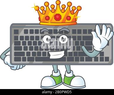 Ein schillerndes schwarzes, von King stilisiertes Keyboard im Cartoon-Maskottchen-Design Stock Vektor