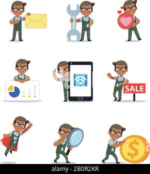 Figur des Menschen auf einem Hügel mit einzigartigem Tuch und Brille. Stock Vektor