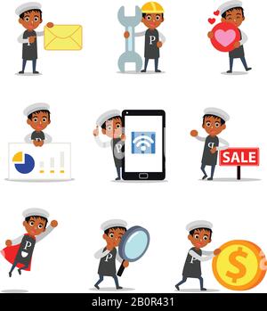 Die Figur des Pfeffers bereitet einige Gerichte für die Party zu. Stock Vektor