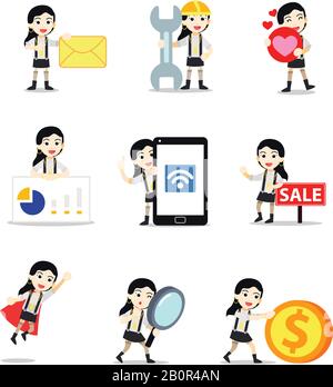 Stellen Sie die Figur der Frau als Königin des Pokerspielers im Glücksspiel ein. Stock Vektor