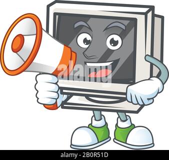 Eine coolen Cartoon-Charakter von Vintage-Monitor mit einem Megafon Stock Vektor